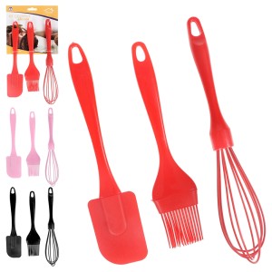 Kit Culinário 3 Peças Silicone Espátula Pincel E Batedor