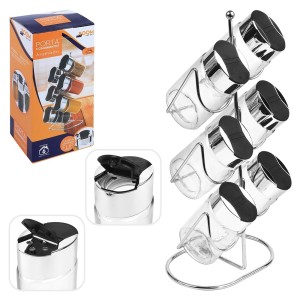 PORTA CONDIMENTO COM 6 PEÇAS + SUPORTE ARAMADO